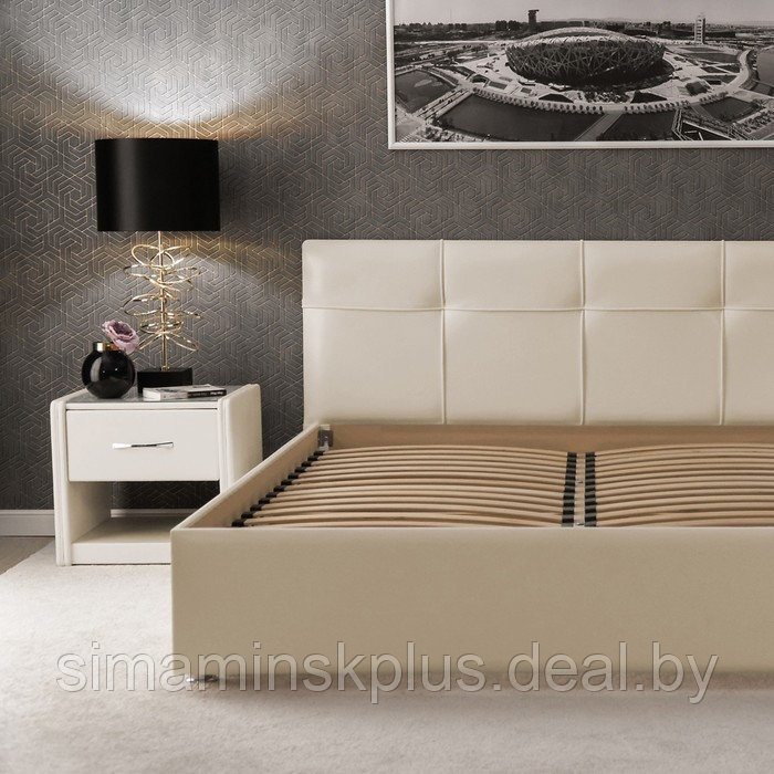 Кровать «Птичье гнездо» без ПМ, 1400×2000, встроенное основание, экокожа, цвет nice beige - фото 3 - id-p177045995