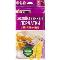 Перчатки хозяйственные "Super прочные" (латекс, хлопок), размер S, PATERRA