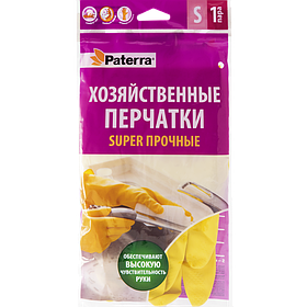 Перчатки хозяйственные "Super прочные" (латекс, хлопок), размер S, PATERRA