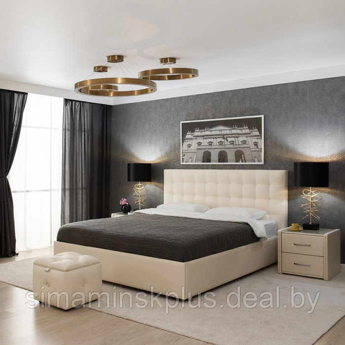 Кровать «Ла Скала» без ПМ, 1600×2000 мм, встроенное основание, экокожа, цвет nice beige - фото 1 - id-p177046344