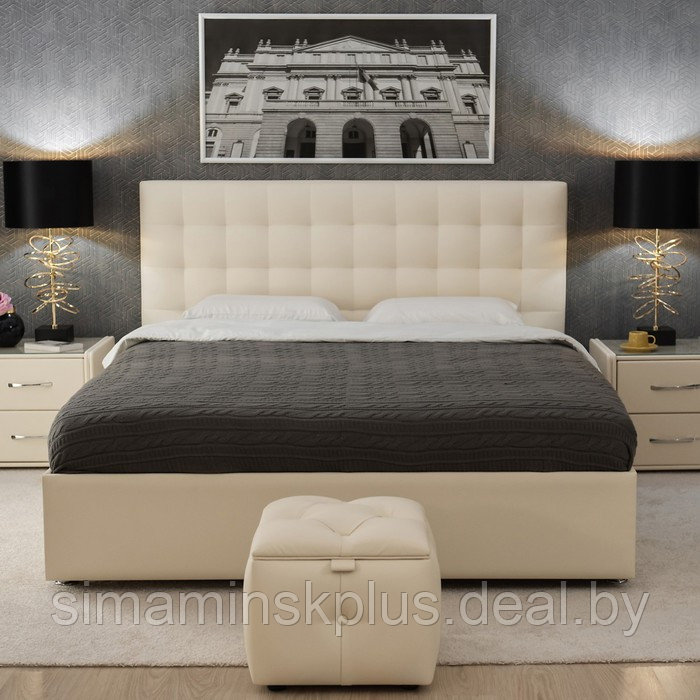 Кровать «Ла Скала» без ПМ, 1600×2000 мм, встроенное основание, экокожа, цвет nice beige - фото 2 - id-p177046344