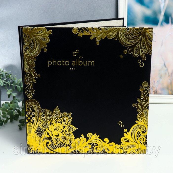 Фотоальбом магнитный 20 листов "Золотые графичные цветы на чёрном" в коробке 34х4х33 см - фото 1 - id-p176825489