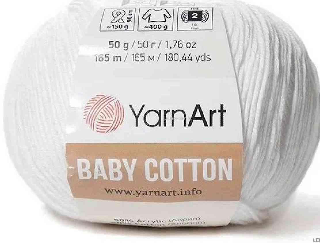 Пряжа Ярнарт Беби Коттон (Yarnart Baby Cotton) цвет 400 белый - фото 1 - id-p177304307