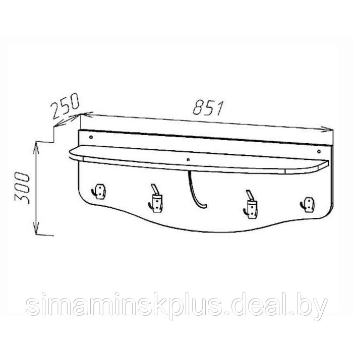 Вешалка настенная, 855х250х300, Ясень шимо - фото 2 - id-p177044750