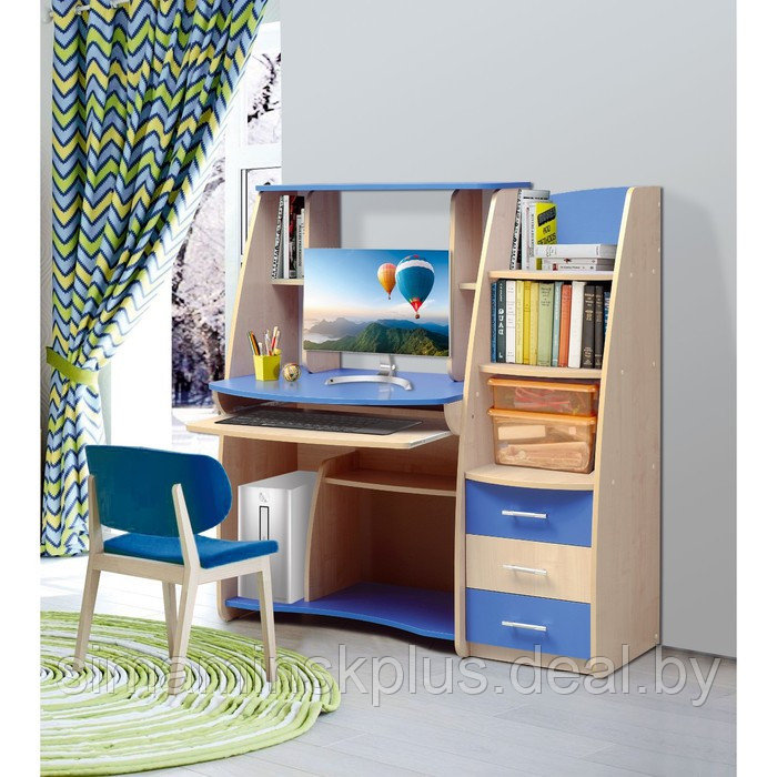 Стол компьютерный №1, 1266 × 650 × 1326 мм, цвет клён/синий - фото 1 - id-p177039504