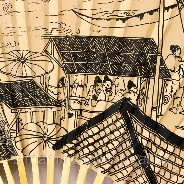 Веер бамбук, текстиль h=120 см "Старинный город" крафт - фото 3 - id-p176824945