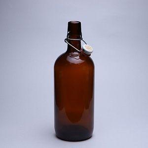 Бутылка стеклянная 1000 мл «Бугельная» 1л. (Коричневая) с пробкой, фото 2