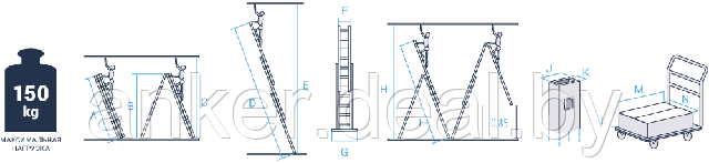 Схема: Лестница алюминиевая трёхсекционная NV 223