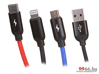 Аксессуар Baseus Three Primary Colors 3-in-1 Cable USB - Lightning / MicroUSB / Type-C 3.5A 30cm Black