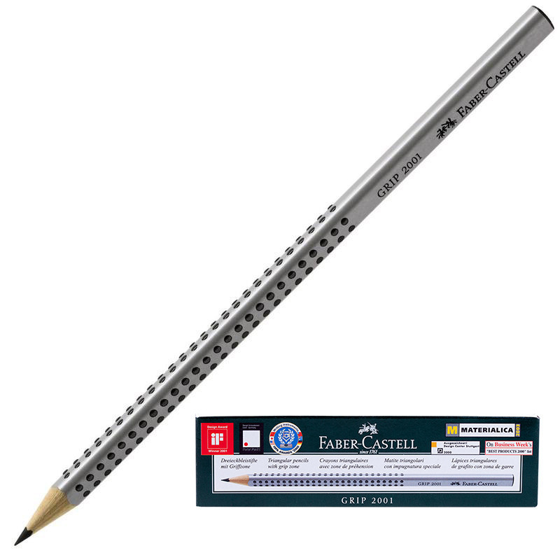 Карандаш простой "Grip 2001" Faber-Castell HB, серебристый
