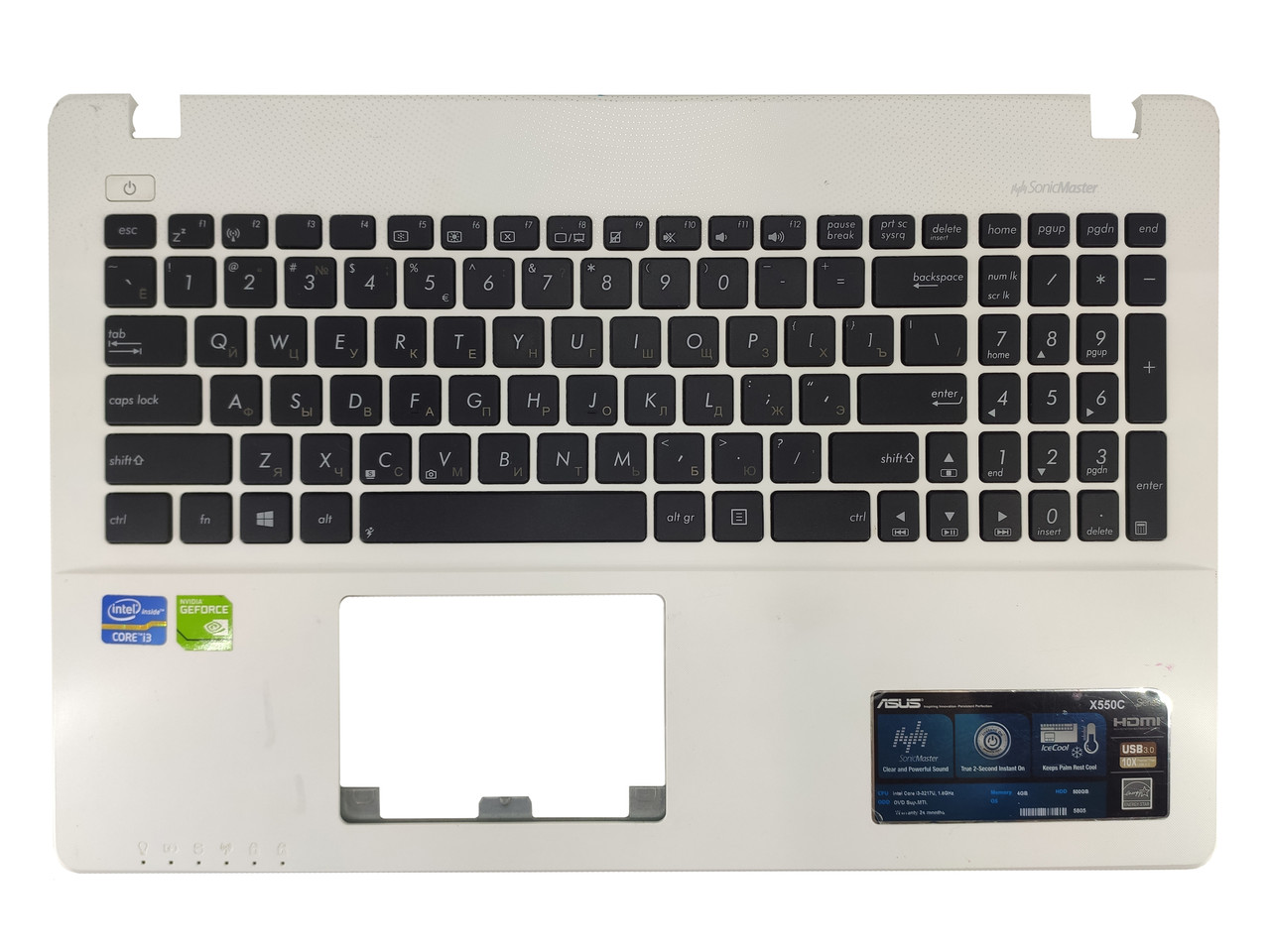 Верхняя часть корпуса (Palmrest) Asus VivoBook X550/K550/X552 с клавиатурой, белый