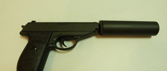 Пистолет игрушечный металлический пневматический с глушителем Airsoft Gun G.3A (9-4550), Минск - фото 1 - id-p22298006