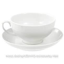 Чашка чайная фарфоровая 220мл, форма "Рубин", белье, с блюдцем (Россия)