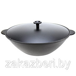 Сковорода-вок чугунная 3,5л, д30см h9,5см, литая, алюминиевая крышка (Россия)