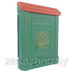 Ящик почтовый пластмассовый "Премиум с орлом" 28х7,5х39см, с накладкой, зеленый (Россия)