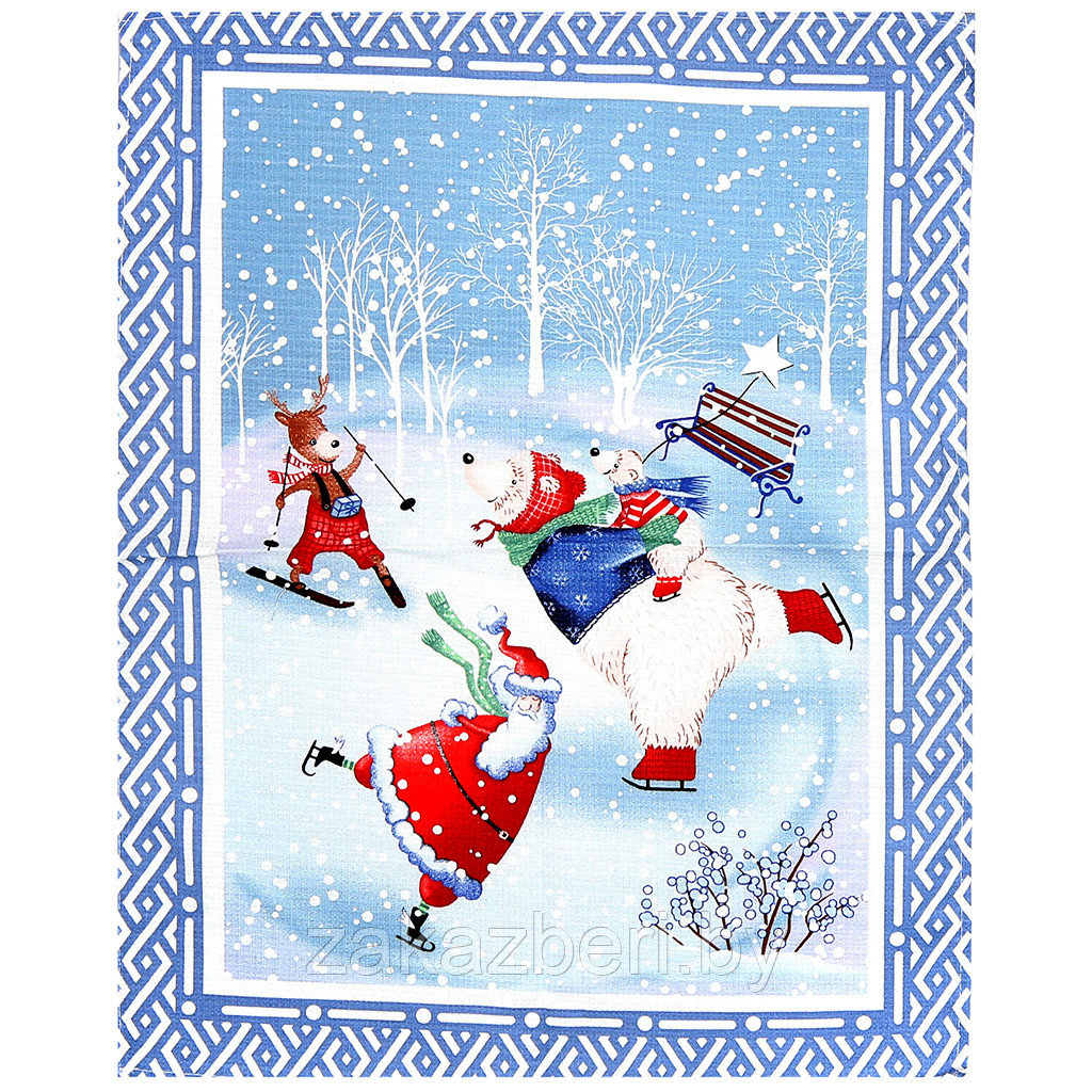 "Санта Клаус на коньках-1" Полотенце вафельное 50х60см, плотность 165г/м2, хлопок 100%, "Домашняя мода"