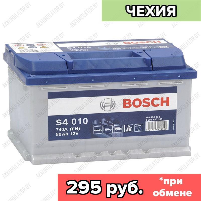 Аккумулятор Bosch S4 010 / [580 406 074] / Низкий / 80Ah / 740А / Обратная полярность / 315 x 175 x 175