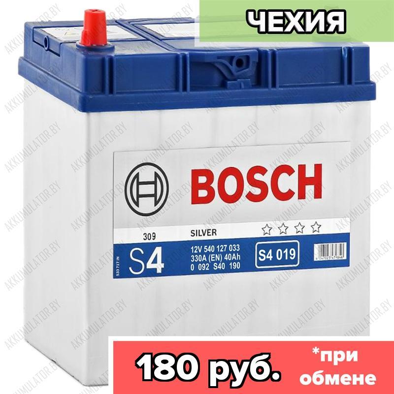 Аккумулятор Bosch S4 019 / [540 127 033] / Тонкие клеммы / 40Ah JIS / 330А / Asia / Прямая полярность / 187 x