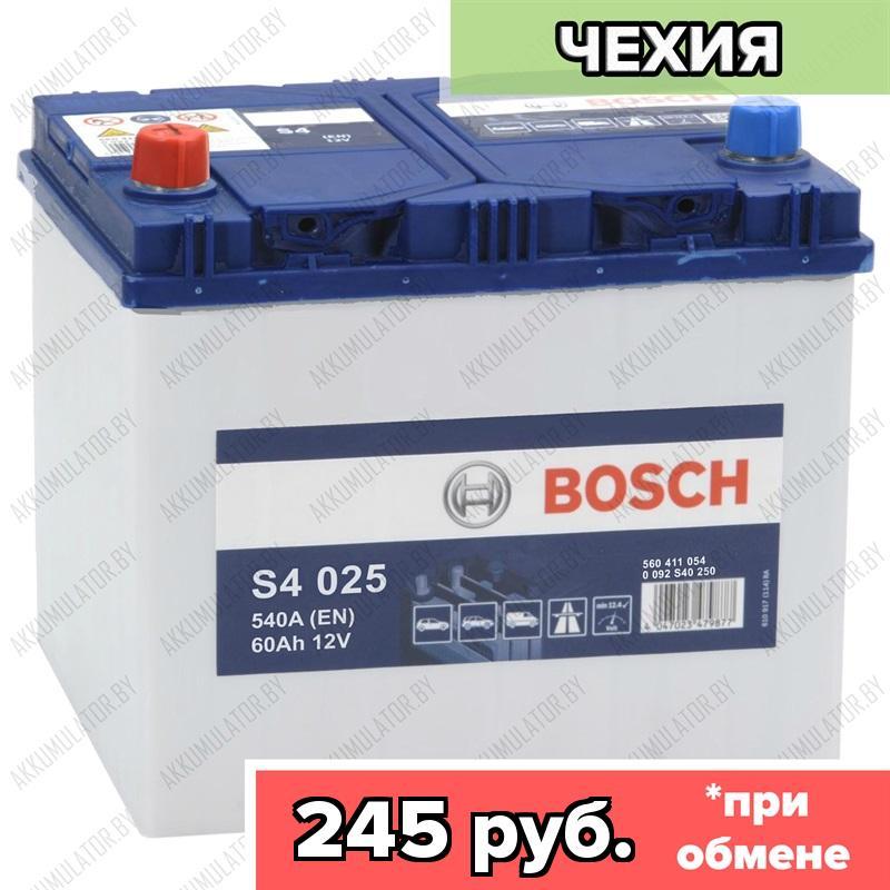 Аккумулятор Bosch S4 025 / [560 411 054] / 60Ah JIS / 540А / Asia / Прямая полярность / 232 x 173 x 200 (220)