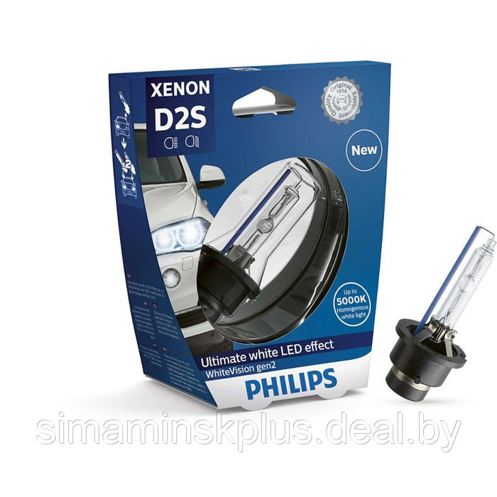 Ксеноновая лампа Philips White Vision gen2, D2S P32d-2, 12 В, 35 Вт, 85122WHV2S1 - фото 2 - id-p176827865