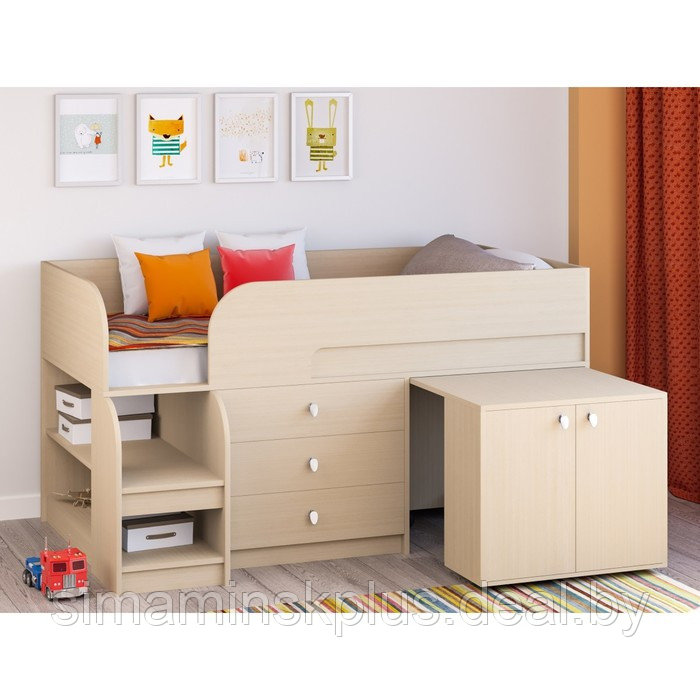 Детская кровать-чердак «Астра 9 V7», выдвижной стол, цвет дуб молочный/дуб молочный - фото 1 - id-p177038696
