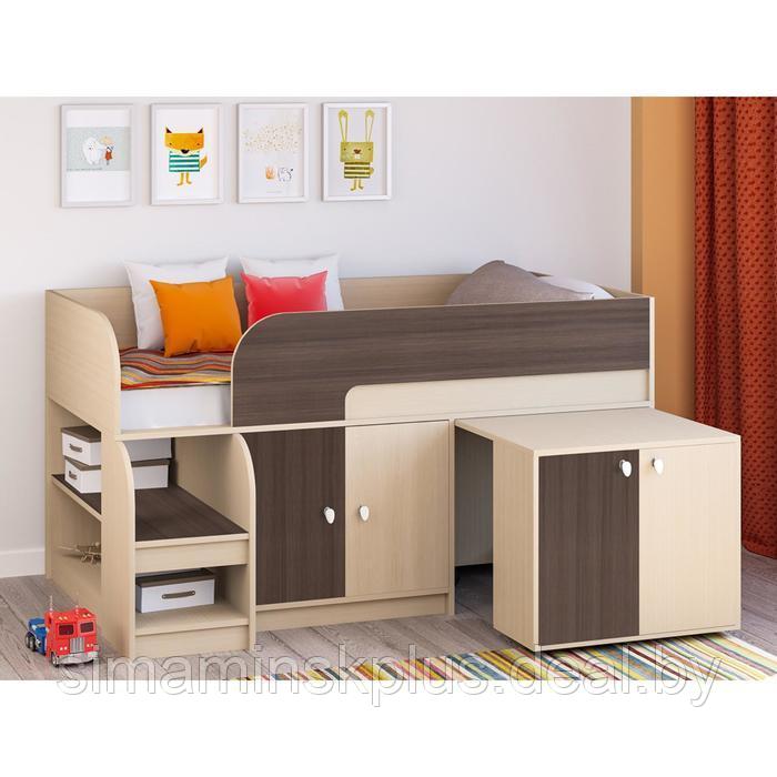 Детская кровать-чердак «Астра 9 V8», выдвижной стол, цвет дуб молочный/дуб шамони - фото 1 - id-p177038714