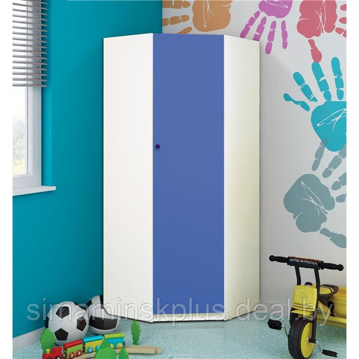 Шкаф угловой детский «Радуга», 850 × 850 × 2100 мм, цвет белый / синий - фото 1 - id-p177039690