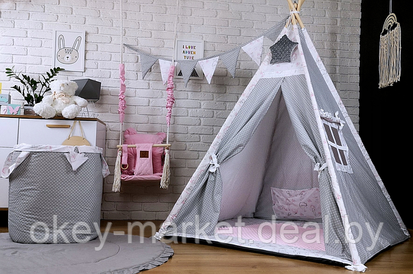 Детский вигвам / типи , игровая палатка + 4 игрушки , серый, фото 2