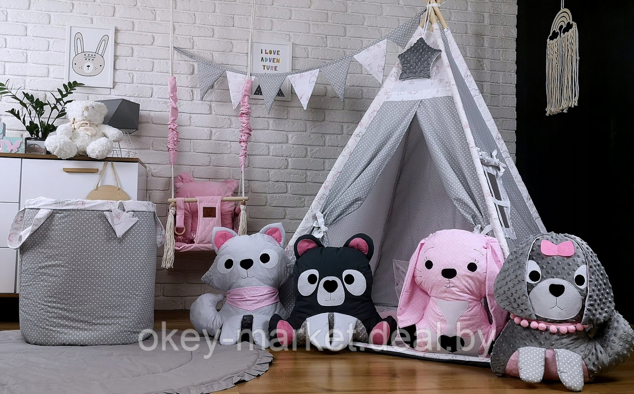 Детский вигвам / типи , игровая палатка + 4 игрушки , серый - фото 4 - id-p177489454