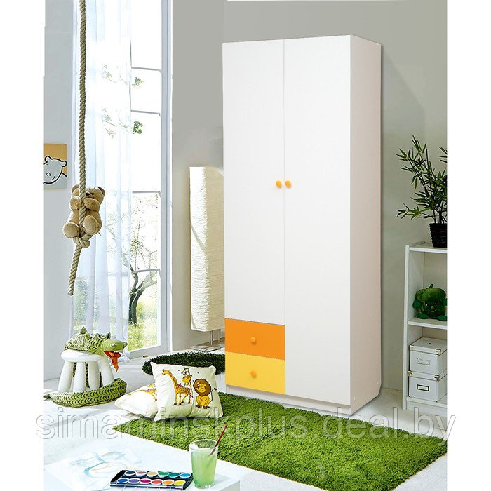 Шкаф 2-х дверный с ящиками «Радуга», 800 × 490 × 2100 мм, цвет белый/оранжевый/жёлтый - фото 1 - id-p177039698