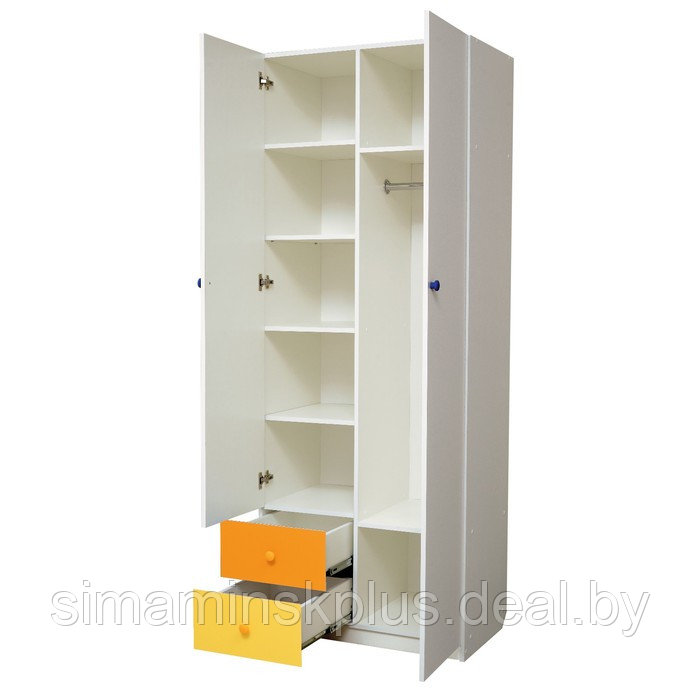 Шкаф 2-х дверный с ящиками «Радуга», 800 × 490 × 2100 мм, цвет белый/оранжевый/жёлтый - фото 2 - id-p177039698