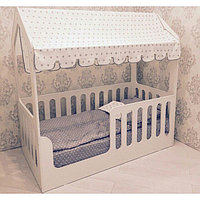 Детская кровать-домик без ящика, белый, 800х1600, текстиль 2
