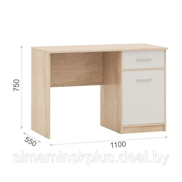 Стол письменный «Стелс 110», 1 ящик, 1100 × 550 × 750 мм, цвет дуб сонома / белый - фото 2 - id-p177039439