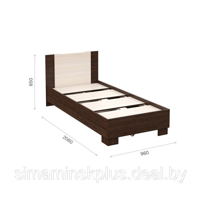 Кровать «Аврора» без ПМ, 90х200 см, со встроенным основанием, Венге/Дуб молочный - фото 2 - id-p177045670