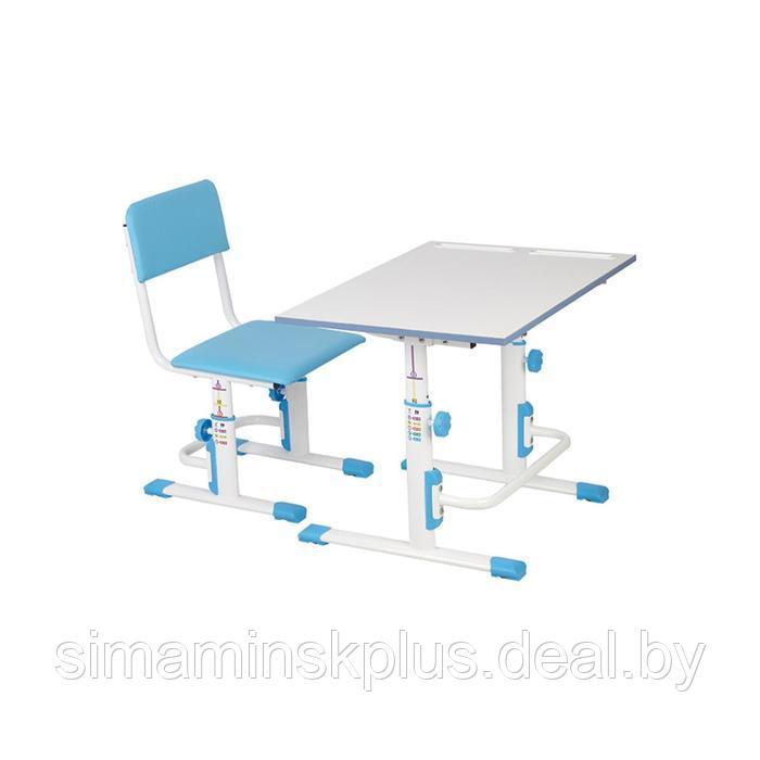 Комплект Polini kids растущая парта-трансформер + регулируемый стул, цвет белый-синий - фото 1 - id-p177039016