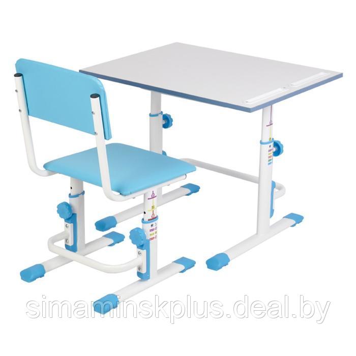 Комплект Polini kids растущая парта-трансформер + регулируемый стул, цвет белый-синий - фото 2 - id-p177039016