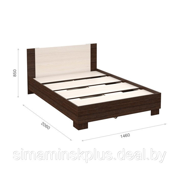Кровать «Аврора» без ПМ, 140 × 200 см, со встроенным основанием, цвет венге / дуб молочный - фото 2 - id-p177045837
