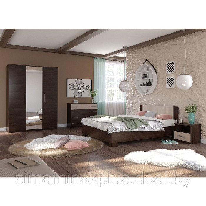 Кровать «Аврора» без ПМ, 140 × 200 см, со встроенным основанием, цвет венге / дуб молочный - фото 3 - id-p177045837