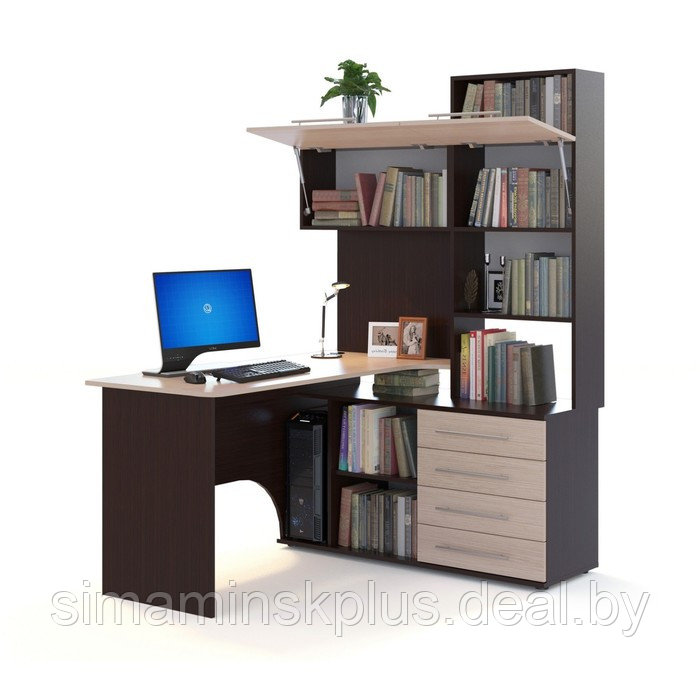 Компьютерный стол, 1400 × 1236 × 1828 мм, правый, цвет корпус венге / фасад белёный дуб - фото 2 - id-p177034914
