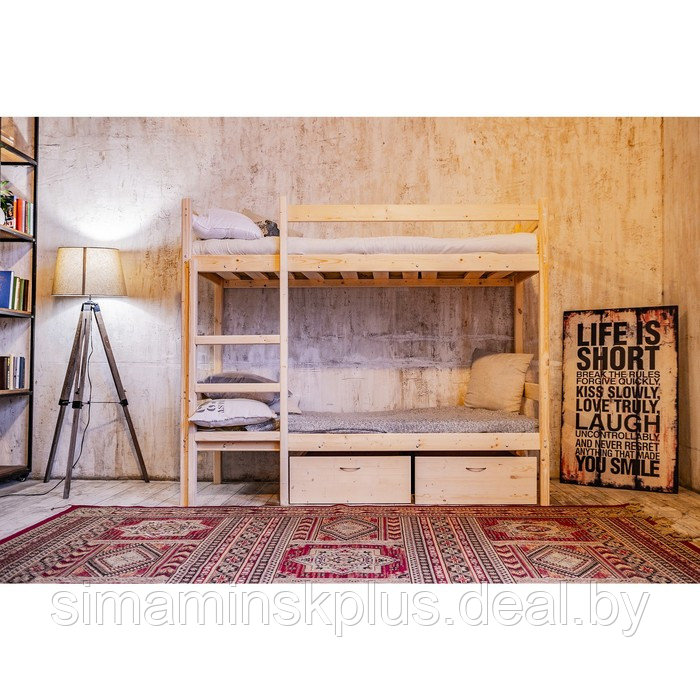 Двухъярусная кровать «Т2», 700×1900, массив сосны, без покрытия - фото 3 - id-p177038303