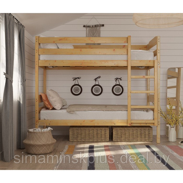Двухъярусная кровать «Конти», 70 × 160 см, массив сосны, без покрытия - фото 2 - id-p177038316