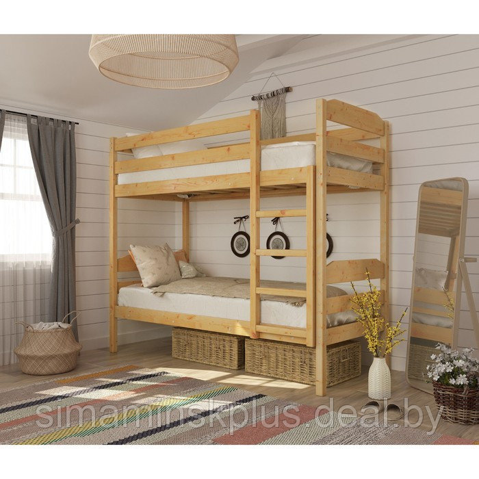 Двухъярусная кровать «Конти», 80 × 190 см, массив сосны, без покрытия - фото 1 - id-p177038334