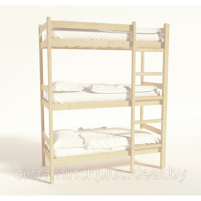 Трёхъярусная кровать, 800×1900, массив сосны, без покрытия - фото 1 - id-p177038348