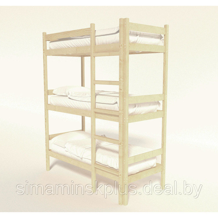 Трёхъярусная кровать, 800×1900, массив сосны, без покрытия - фото 2 - id-p177038348