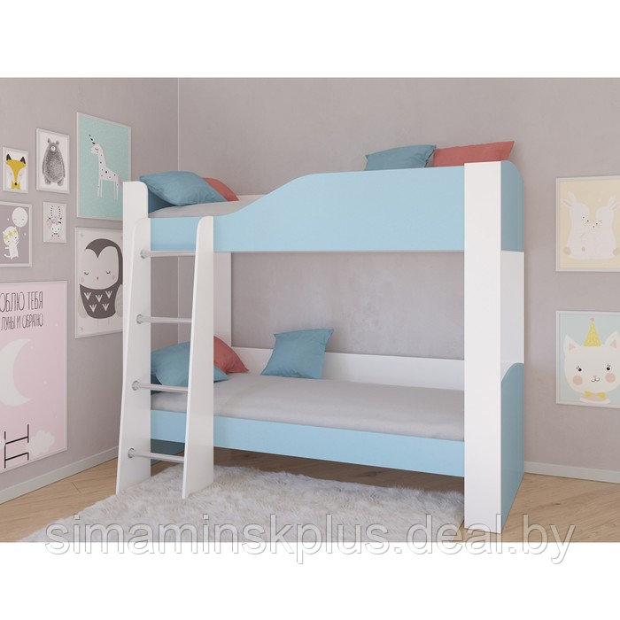 Детская двухъярусная кровать «Астра 2», без ящика, цвет белый / голубой - фото 1 - id-p177038382