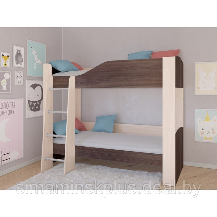 Детская двухъярусная кровать «Астра 2», без ящика, цвет дуб молочный / дуб шамони - фото 1 - id-p177038400