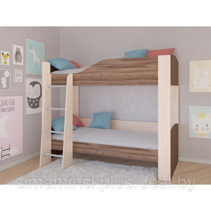Детская двухъярусная кровать «Астра 2», без ящика, цвет дуб молочный / орех - фото 1 - id-p177038401