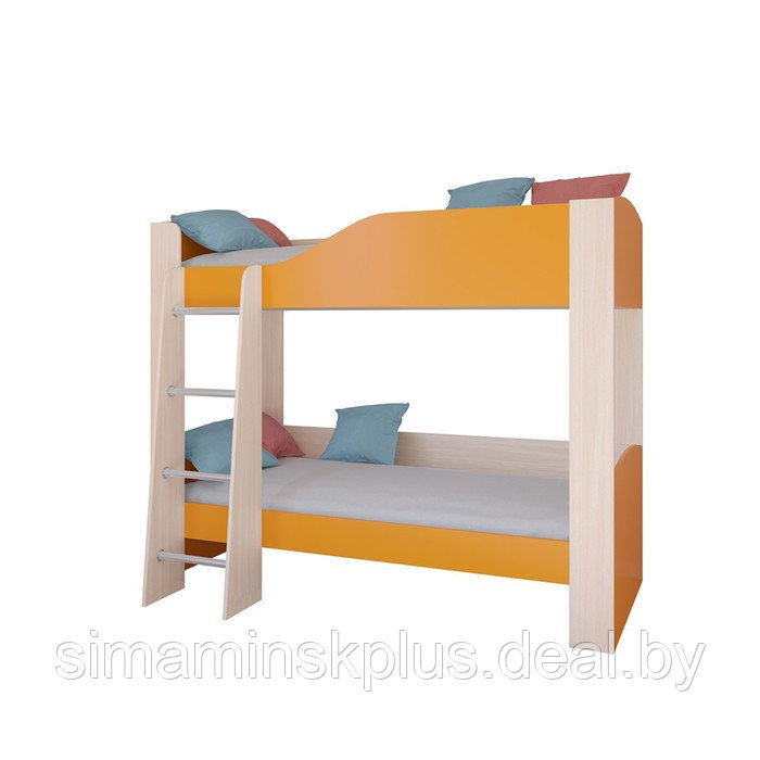 Детская двухъярусная кровать «Астра 2», без ящика, цвет дуб молочный / оранжевый - фото 2 - id-p177038402