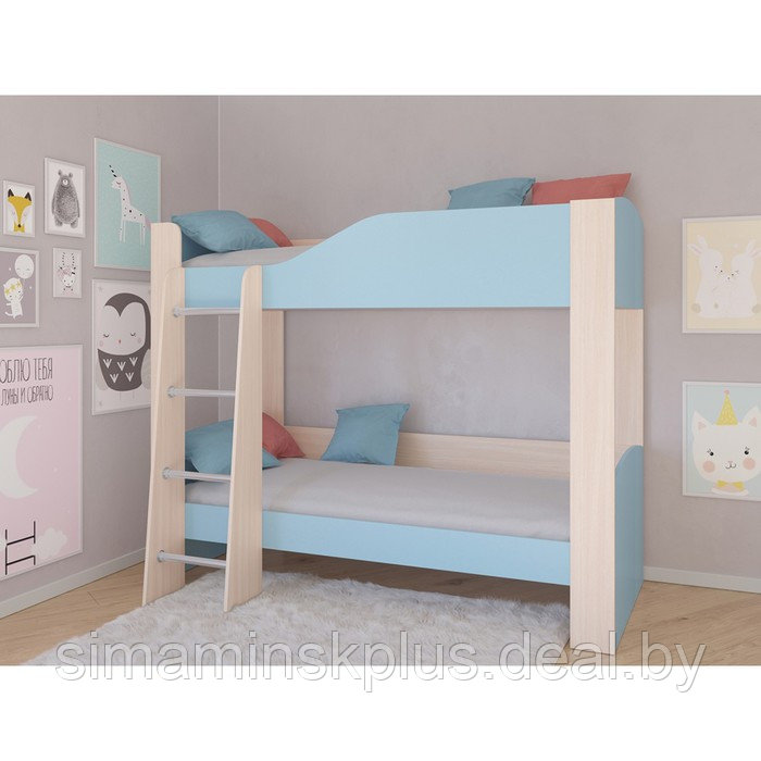 Детская двухъярусная кровать «Астра 2», без ящика, цвет дуб молочный / голубой - фото 1 - id-p177038404