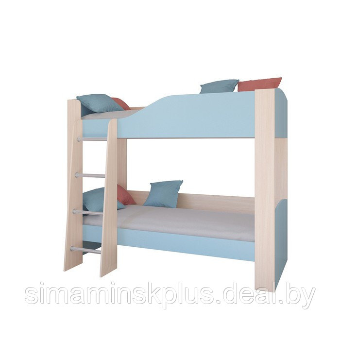 Детская двухъярусная кровать «Астра 2», без ящика, цвет дуб молочный / голубой - фото 2 - id-p177038404